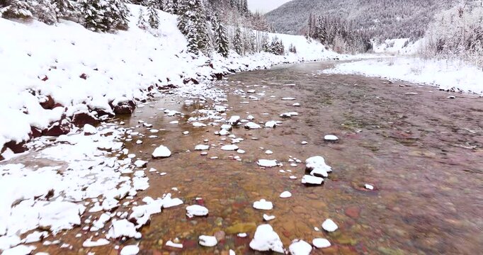 Winter Landscapes Aerial Drone Glacier National Park Scenic Views