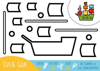 Education paper game for kids, Sailing ship. Use scissors and glue to create the image.