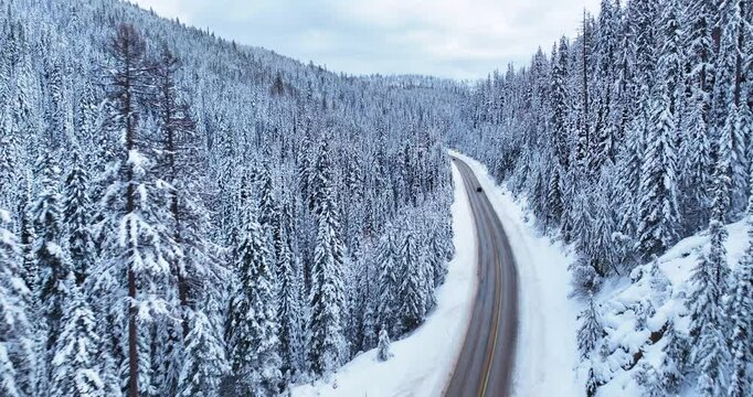 Aerial Drone Footage Lolo Pass Winter Wonderland