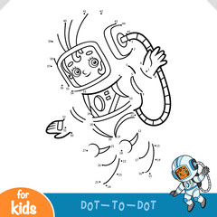 Numbers game, education dot to dot game for kids, Cute cartoon girl astronaut