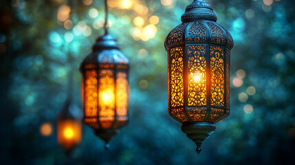 Beautifully illuminated lanterns create a warm atmosphere during Ramadan nights