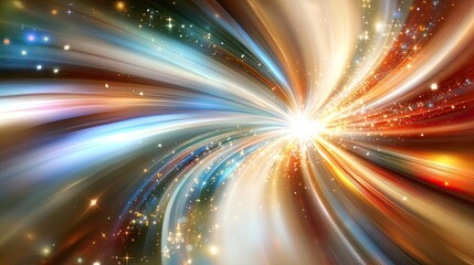 Fototapeta premium A futuristic digital greeting card with flowing ribbons of light in bold colors, leaving an open area for text in the center.