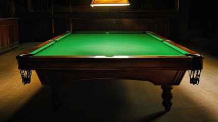 A snooker table viewed from the side, highlighting the rich wooden rails.