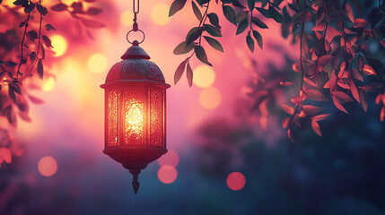 Elegant lantern glowing softly during Ramadan evenings