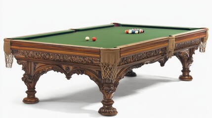 A snooker table with precision-cut wooden borders and green felt.