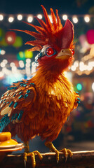 Neon-lit street Mexico City merge cyberpunk avian figure vibrant urban night life futuristic design glowing city energy art bold sci-fi fantasy fiction storytelling bird eagle wings character monster