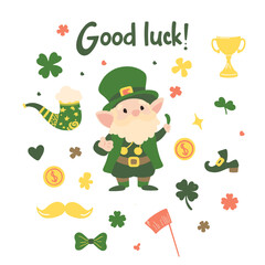 St. Patrick's Day set of elements. Vector illustration of set of elements in green color.