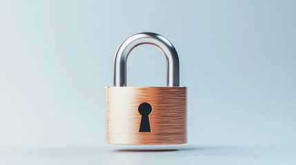 Naklejka premium A brushed copper padlock stands against a soft blue background, symbolizing security and simplicity with a modern design flair.