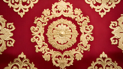 Red and gold ornate pattern with a central medallion.