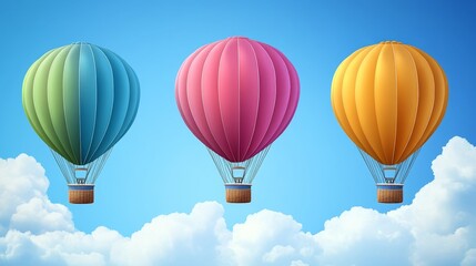 Fototapeta premium Three vibrant hot air balloons ascending through a clear blue sky