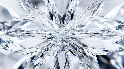 crystal diamond refractions background, snow and winter concept