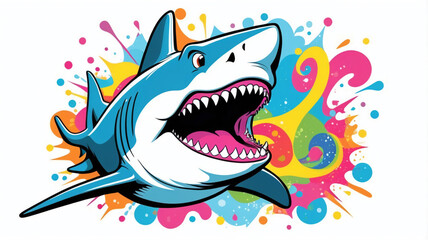 AI generative. Cartoon illustration of a smiling shark expression , popart style on white background. 4