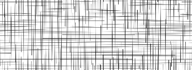 Black cross hatch seamless texture. Repeating straight scratch line pattern surface. Rough sackcloth fabric background. Crosshatch linen canvas burlap overlay wallpaper. Vector textile backdrop