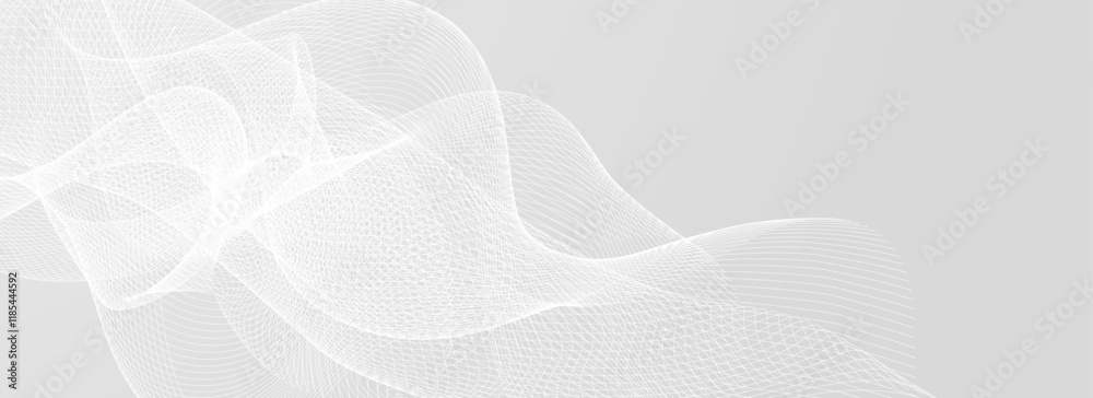 Poster Abstract grey wavy lines pattern. Silver flowing waves background. Technology curved undulate stripes wallpaper. Gray tech backdrop concept for flyer, booklet, poster, banner, cover. Vector
