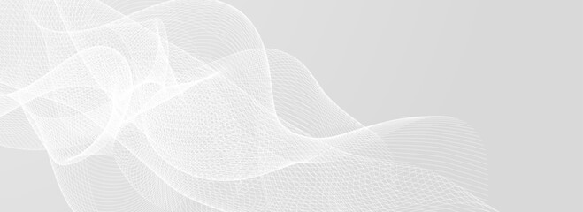 Abstract grey wavy lines pattern. Silver flowing waves background. Technology curved undulate stripes wallpaper. Gray tech backdrop concept for flyer, booklet, poster, banner, cover. Vector
