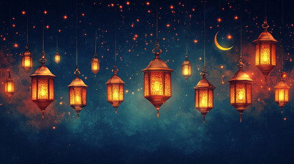 Beautiful lanterns illuminate the night sky during Ramadan celebrations