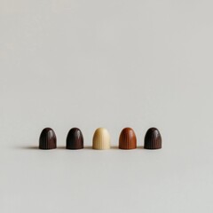 Assorted Chocolate Candies in a Row on a Minimalist Beige Background for Sweet Treat Lovers
