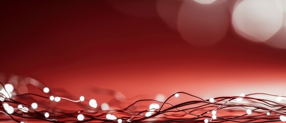 Abstract Red Background with Glowing Lights and Wave Pattern