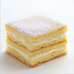 Fototapeta premium Delicious Layered Cream Pastry with Light Dusting of Powdered Sugar on a Simple Background