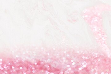 Aesthetic background, pink glitter border, white marble texture design