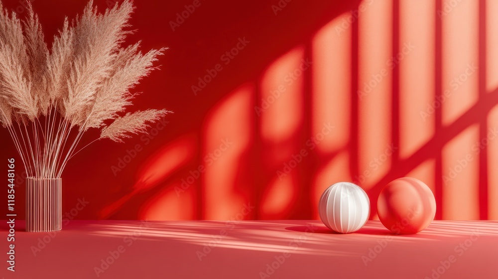 Poster minimalist red background with subtle patterns.