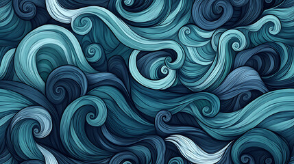 Fototapeta premium Seamless Pattern of Abstract Waves in Cool Tones