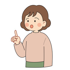 女性、若い、指をさす、驚く