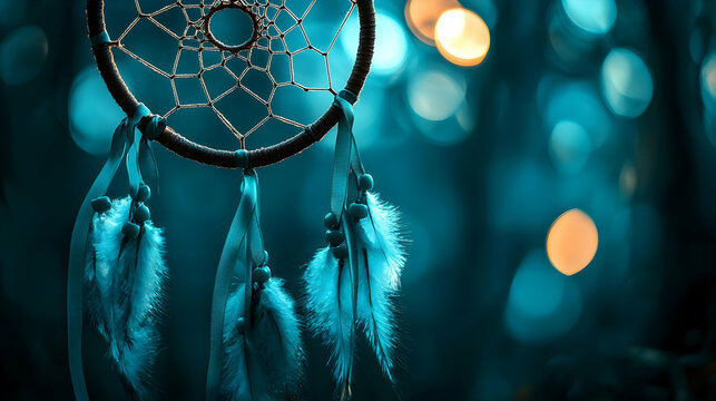 Teal ribbon woven into a dreamcatcher, capturing hope and support for OCD, PTSD and PCOS awareness