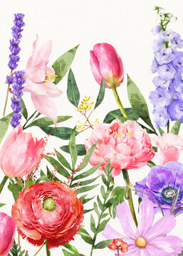 Watercolor flower background, colorful spring design