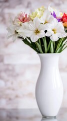 Fototapeta premium Elegant White Vase with Spring Flowers Bouquet