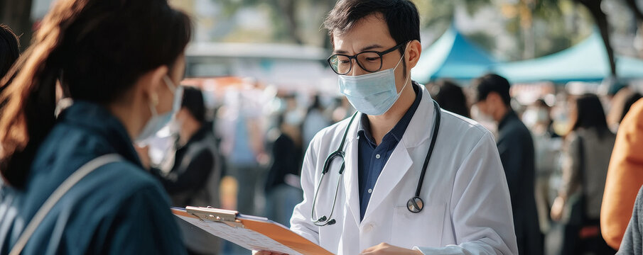 Free health checkups by doctor in community event outdoor healthcare awareness