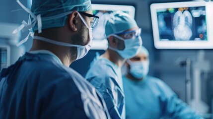 Surgeons utilizing advanced surgical equipment in a high-tech operating theater, showcasing precision, innovation, and the future of healthcare with cutting-edge techniques.