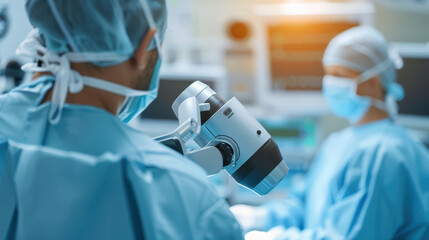 Surgeons utilizing advanced surgical equipment in a high-tech operating theater, showcasing precision, innovation, and the future of healthcare with cutting-edge techniques.