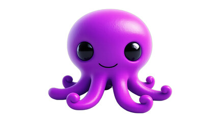 Cute purple cartoon octopus with big eyes and cheerful expression isolated on white background, file png