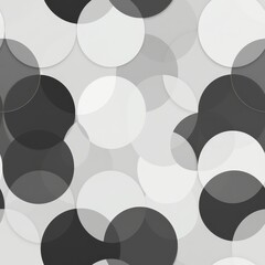 Abstract monochrome circles pattern with varying opacity and size on a soft gray background suitable for modern design projects and textile patterns