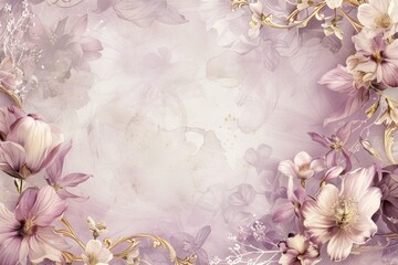 Abstract floral frame subtle gold splash copy space