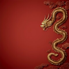 Golden Dragon Ascending Red Background, Chinese Design, Lunar New Year Card