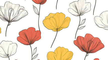Fototapeta premium Seamless Pattern of Minimalist Line-Drawn Illustrations