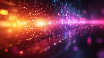 Fototapeta premium Abstract Digital Background Featuring Colorful Light Patterns and Glowing Particles, Creating a Futuristic and Dynamic Representation of Data Flow and Technology Concepts