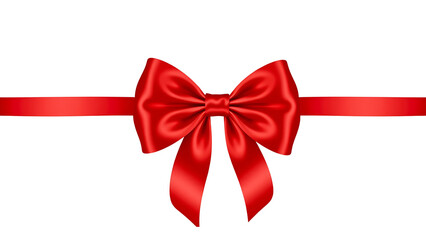 Red Satin Bow with Ribbon - PNG Image with Transparent Background for Gift Decoration