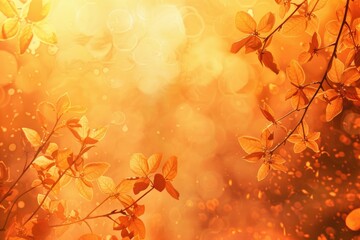 Fototapeta premium Golden orange golden botanical backdrop with decorative leaves