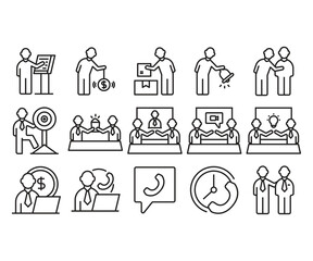 business management and organization line icons set