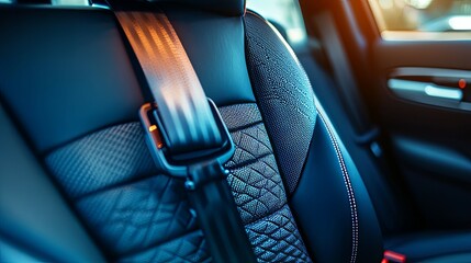 Luxury Car Seat: Detailed Blue Leather with Seatbelt