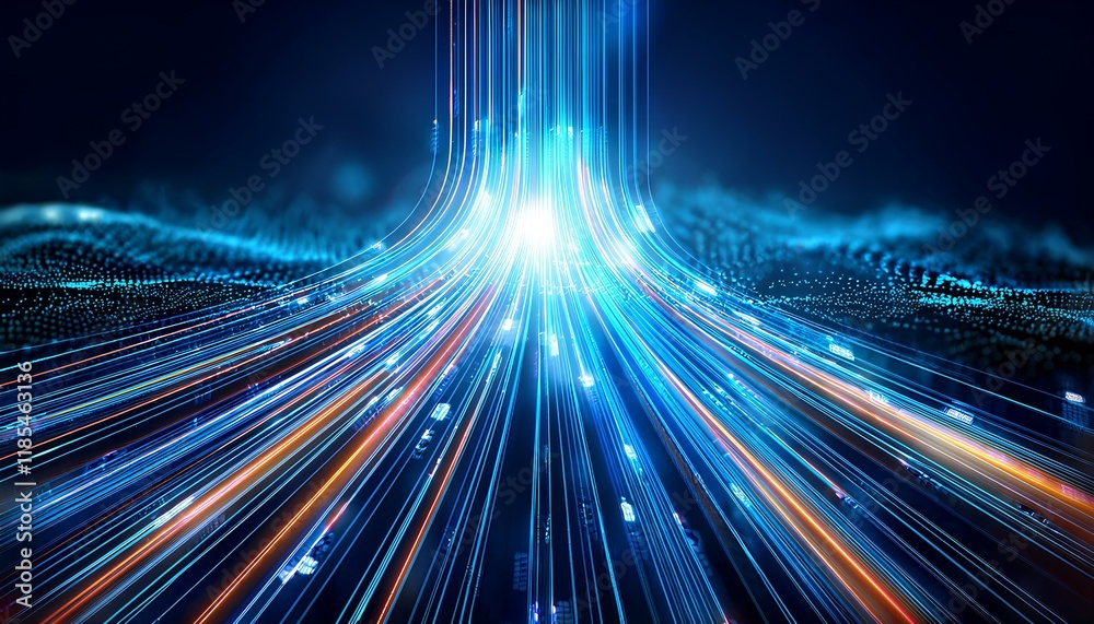 Poster luminous cable that transfers data with the dark background.