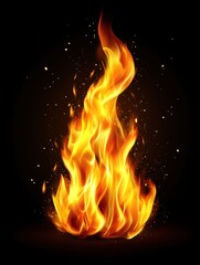 Vivid Flame Dance Against a Dark Backdrop, Showcasing Striking Orange and Yellow Hues with Sparks, Evoking Energy and Intensity in Captivating Visual Display