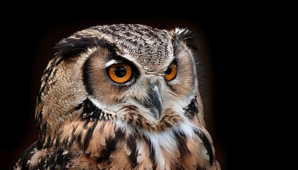 Close-up of the Great Owl on a black background. great grey owl.
