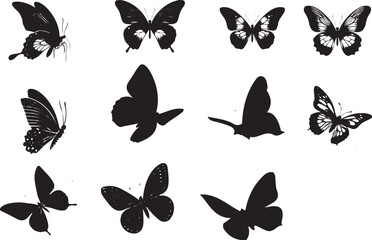 Naklejka premium Flying butterflies silhouette black set isolated on white background 