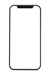 Minimalist smartphone mockup with a blank screen. The smartphone frame is sleek and modern. Perfect for tech designs, app mockup, or digital presentations. Isolated on white background