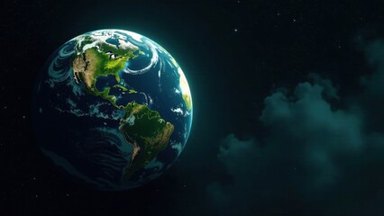 Fototapeta premium A Glowing Earth Seen From Space Against a Dark Nebula Background with Subtle Clouds