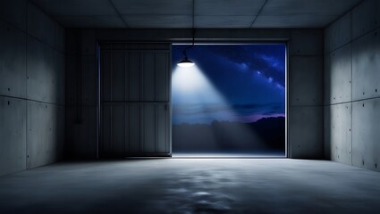 Empty concrete garage background dark empty spotlight floor scene with atmospheric night sky